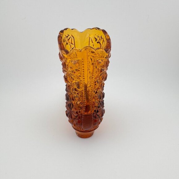 Vintage Fenton Glass Amber Daisy & Button Boot with Scalloped Edge 4" - Picture 3 of 7